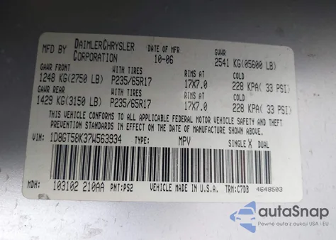 2007 Dodge Nitro Slt/Rt из США, поврежденный, VIN 1D8GT58K37W563934